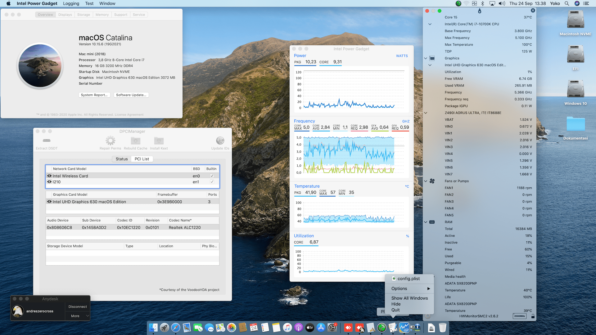 Success Hackintosh macOS Catalina 10.15.6 Build 19G2021 in Gigabyte Z490i Aorus Ultra + Intel Core i7 10700K